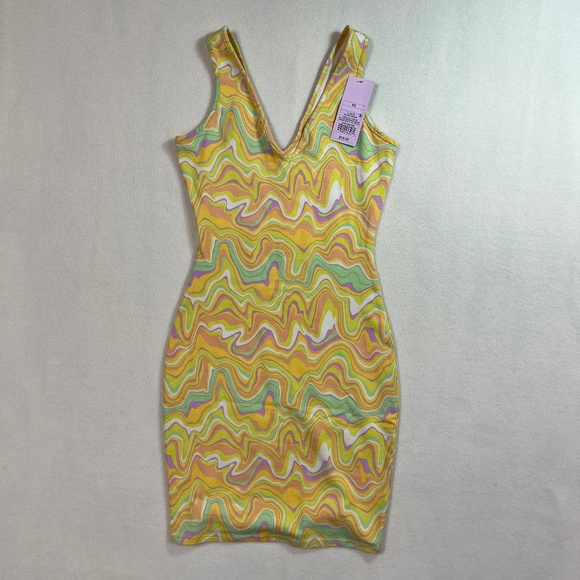 Groovy Print Bodycon Mini Dress XS - Picture 1 of 7